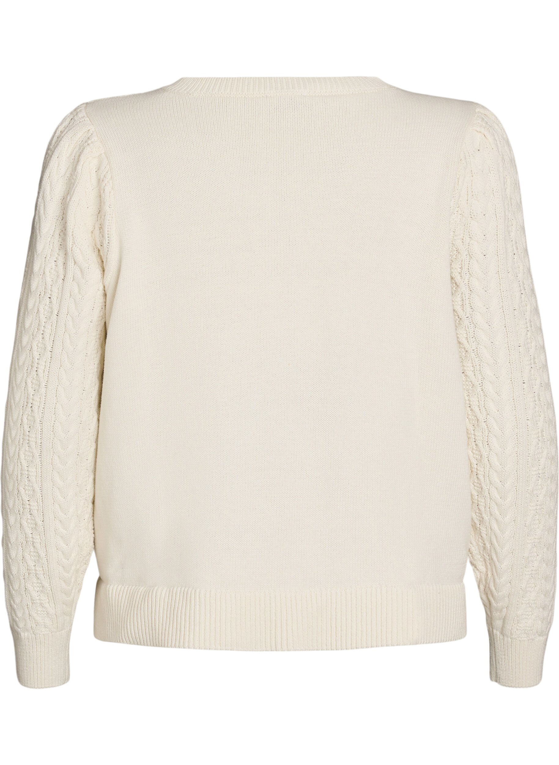 ZizziGebreide blouse met kabelpatroon en geborduurde bloemen, Wit, Packshot image number 1