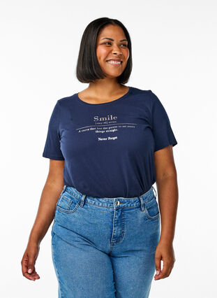 ZizziFLASH - T-shirt met motief, Navy Blazer Smile, Model image number 0