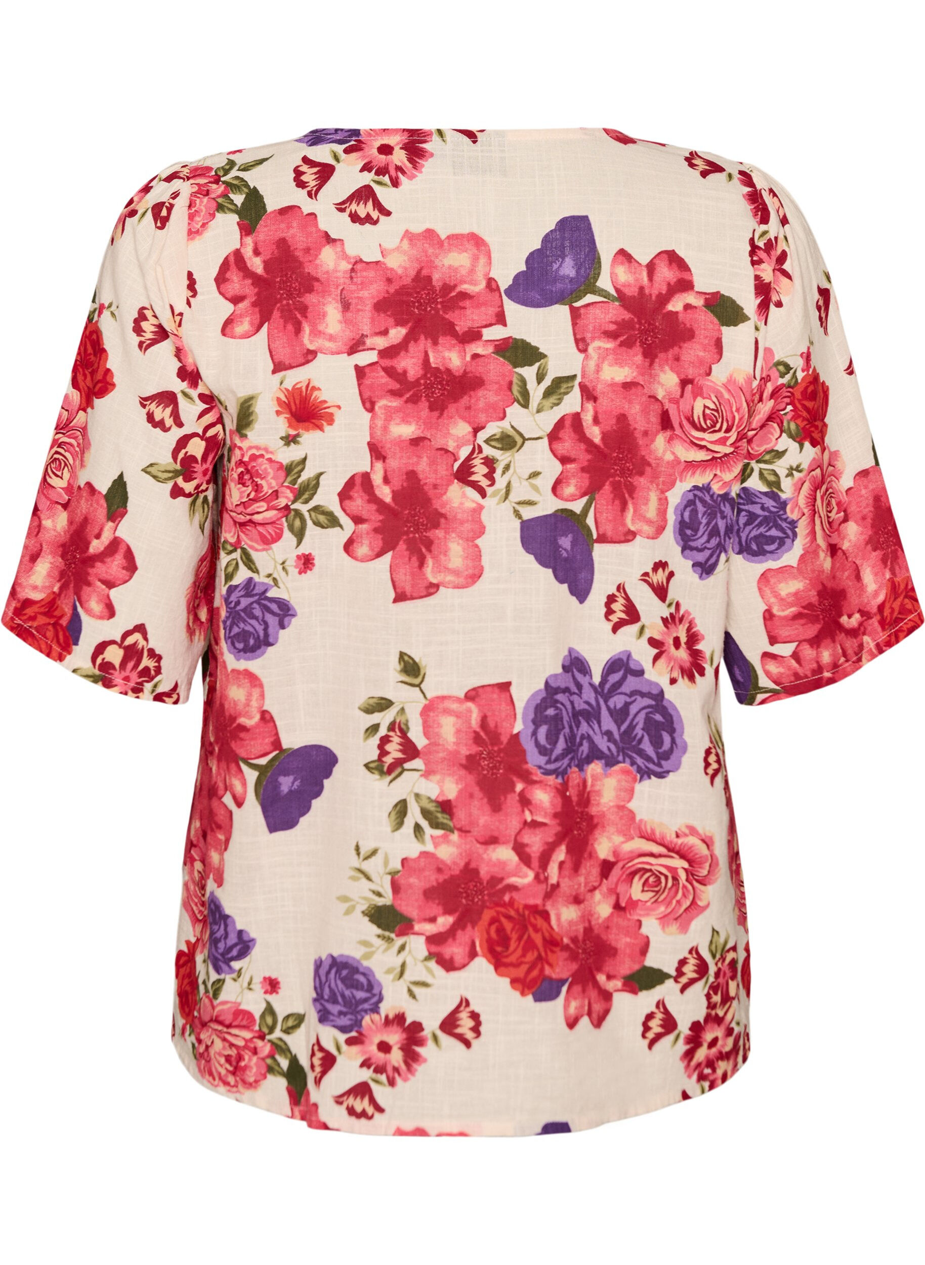 ZizziKatoenen shirt met korte mouwen en een V-hals, Rood, Packshot image number 1