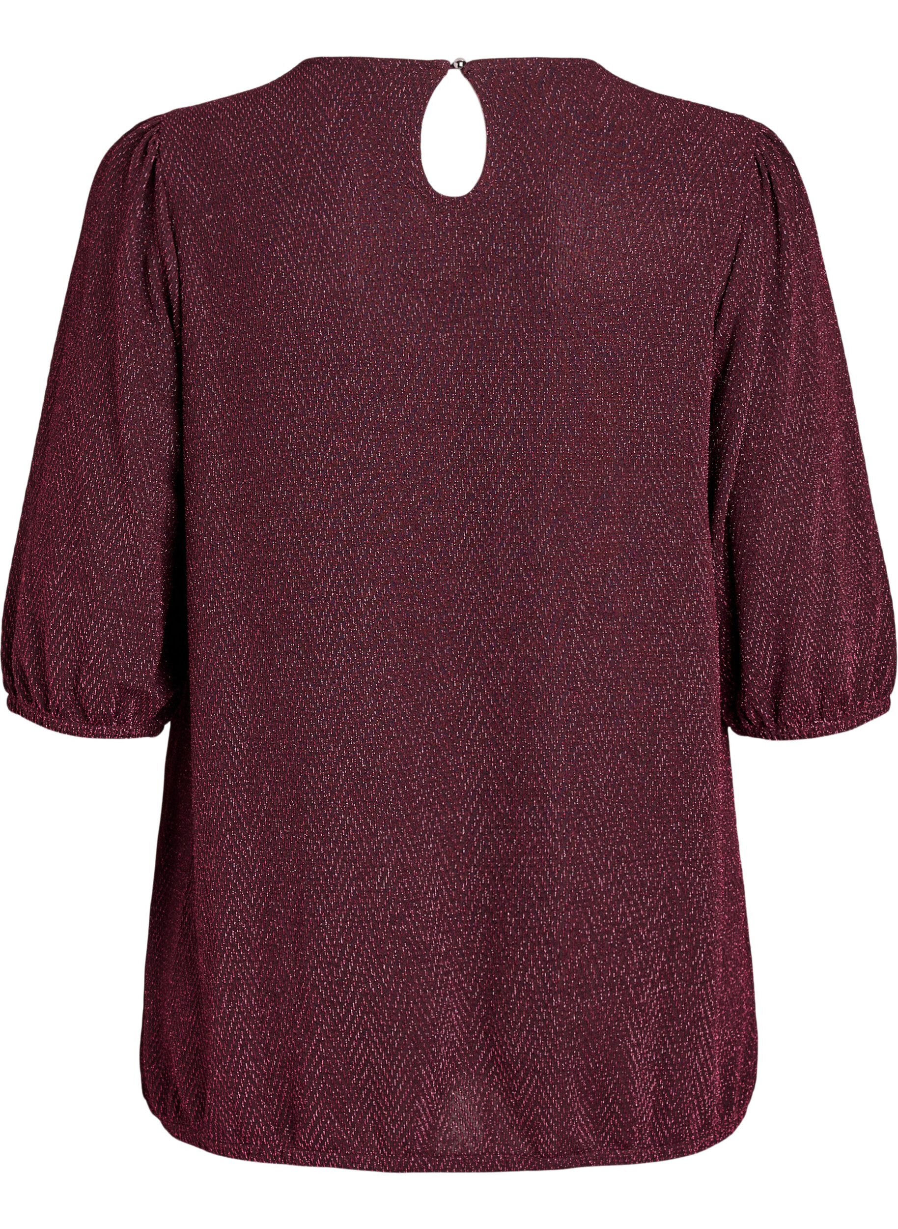 ZizziBlouse met glitterpatroon en 3/4 mouwen, Donker Bordeaux, Packshot image number 1