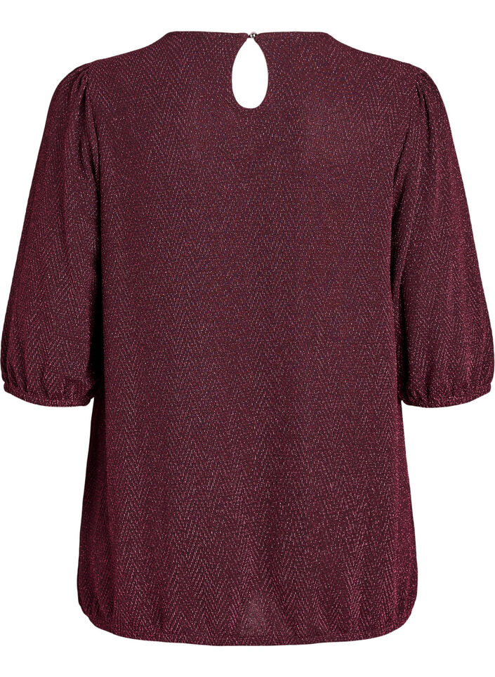 Blouse met glitterpatroon en 3/4 mouwen, Donker Bordeaux, Packshot image number 1