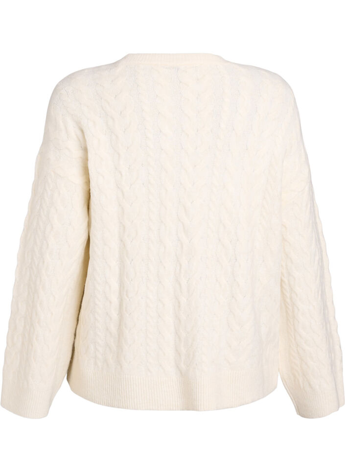 Gebreide blouse met kabelpatroon en contrastdetails, Beige, Packshot image number 1