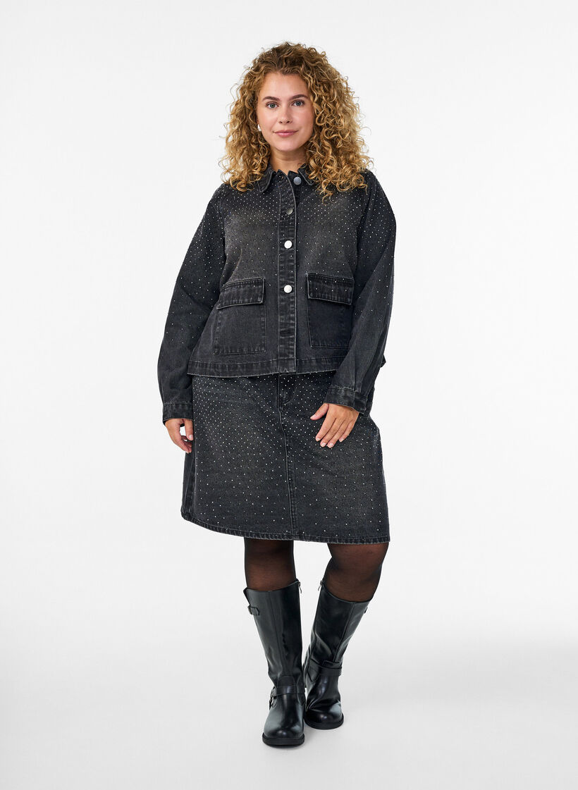 Korte denimrok met stenen., Grey Denim, Model