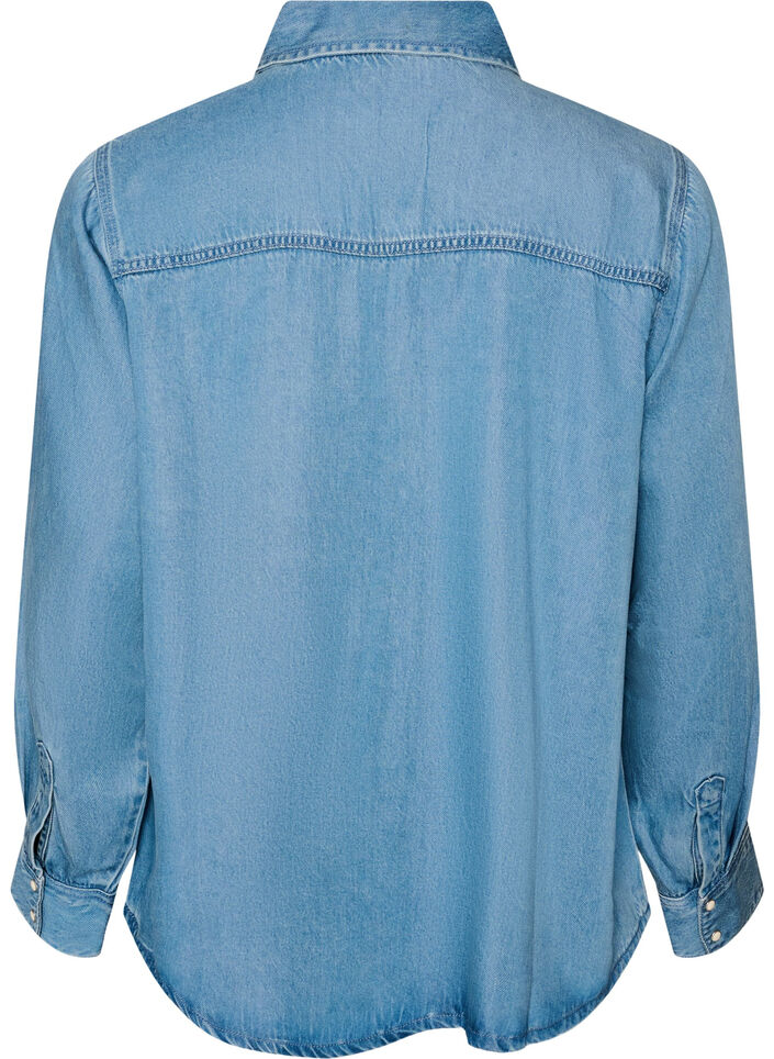Denim blouse van lyocell met drukknopen, Blauw, Packshot