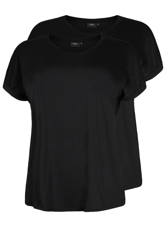 2-pack T-shirts met korte mouwen, Zwart, Packshot image number 0
