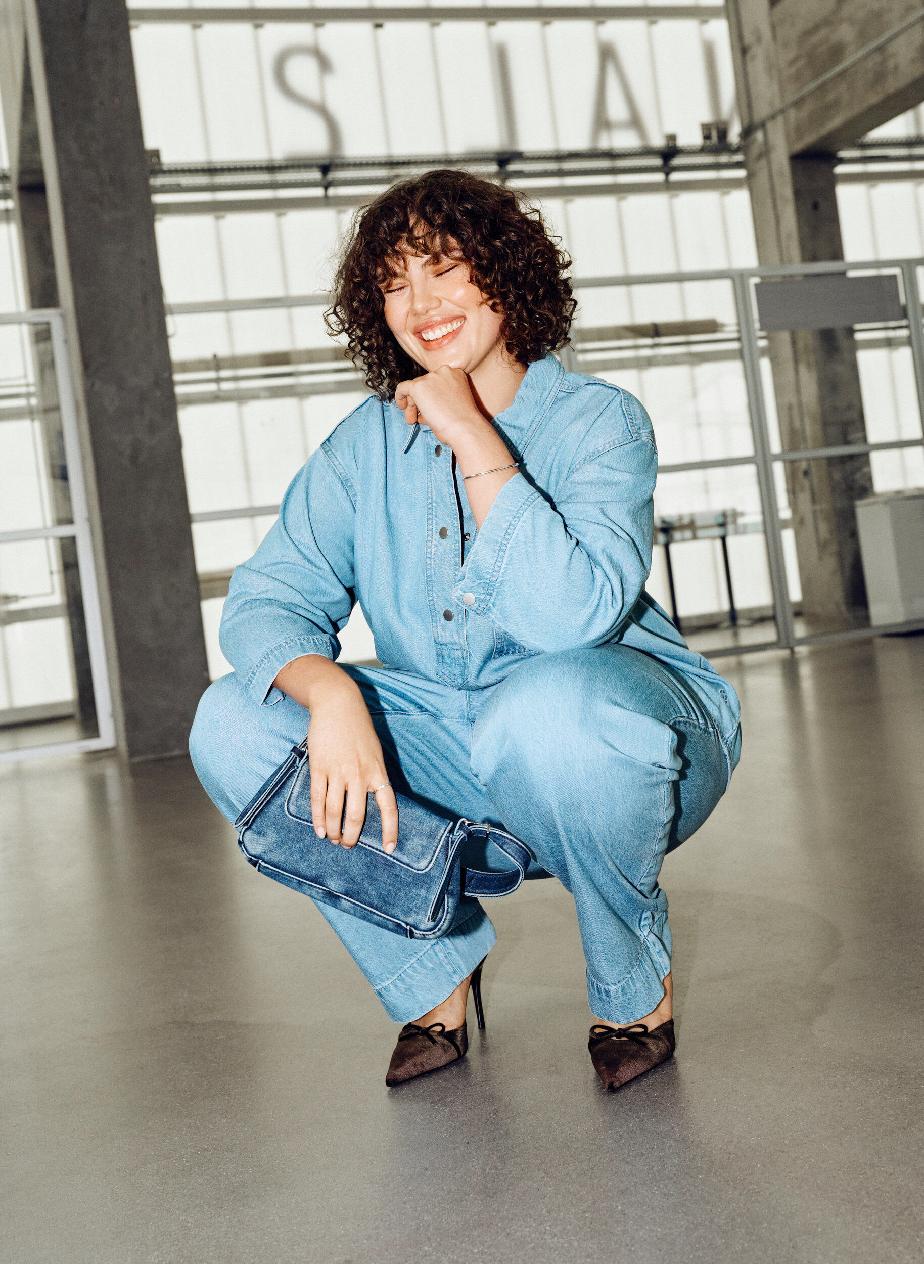 ZizziLos denimshirt met 3/4-mouwen, Blauw, Image image number 0