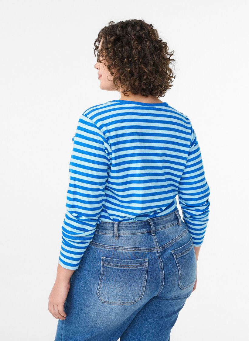 Gestreepte blouse met lange mouwen, Blauw, Model image number 2