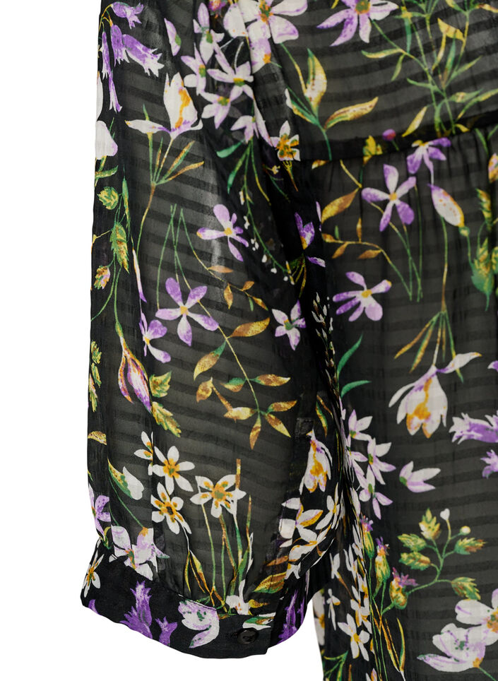 Blouse met bloemenprint en V-hals, Zwart, Packshot image number 3