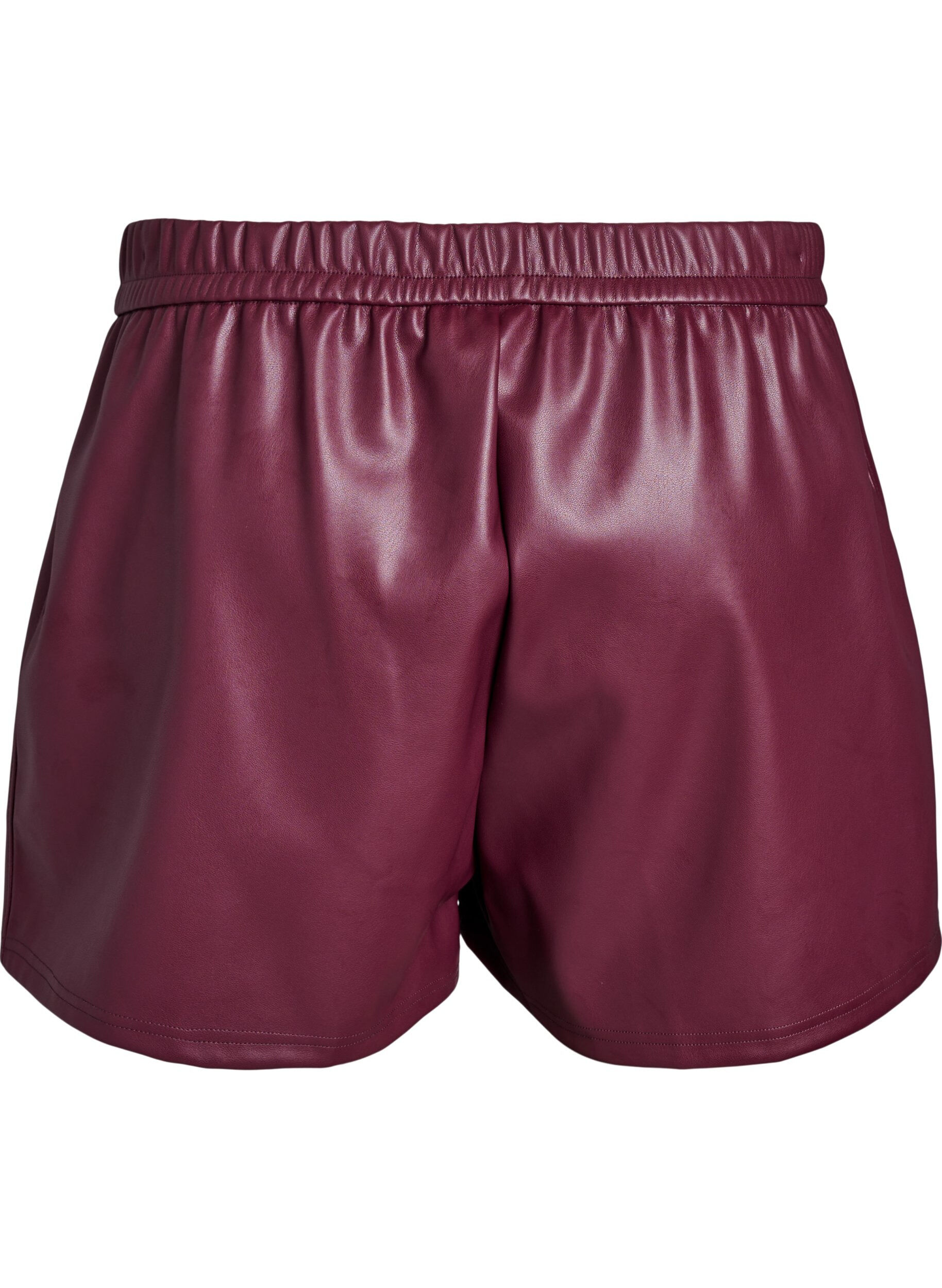 ZizziLosse imitatieleer shorts met elastische tailleband, Donker Bordeaux, Packshot image number 1