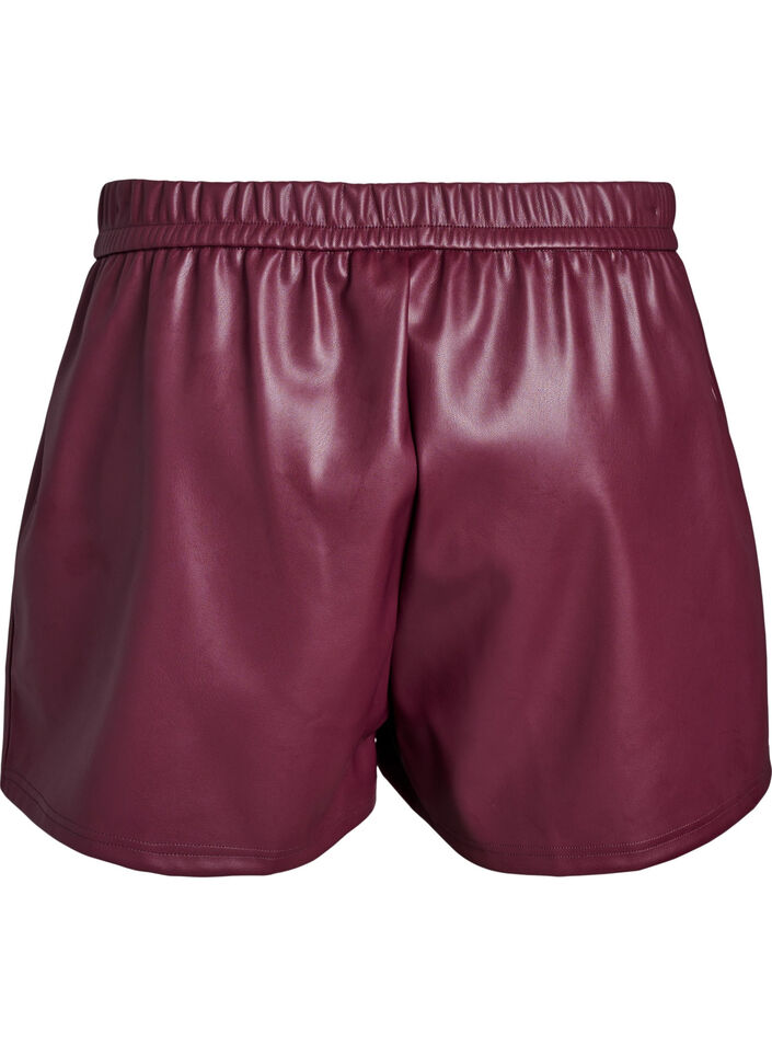 Losse imitatieleer shorts met elastische tailleband, Donker Bordeaux, Packshot image number 1