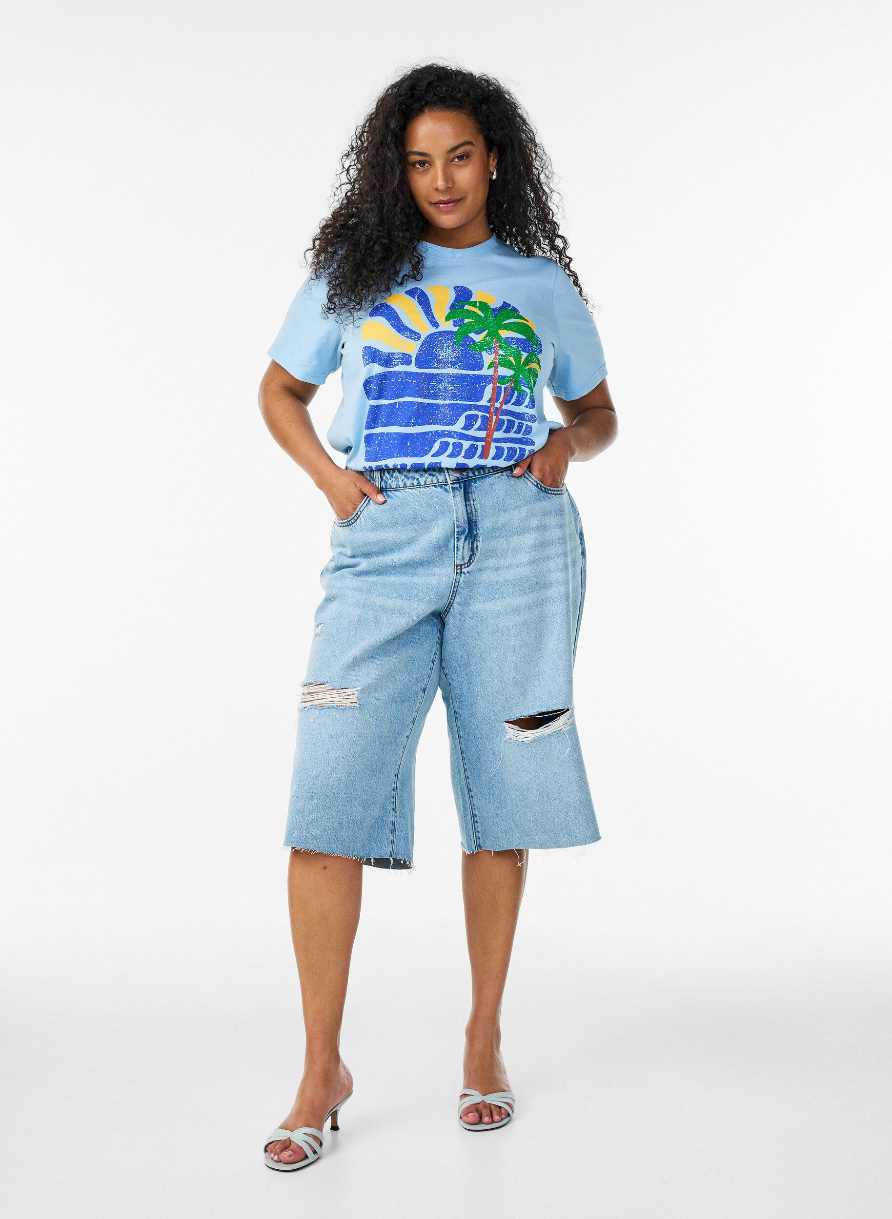 ZizziKatoenen T-shirt met print, Blauw, Model image number 1