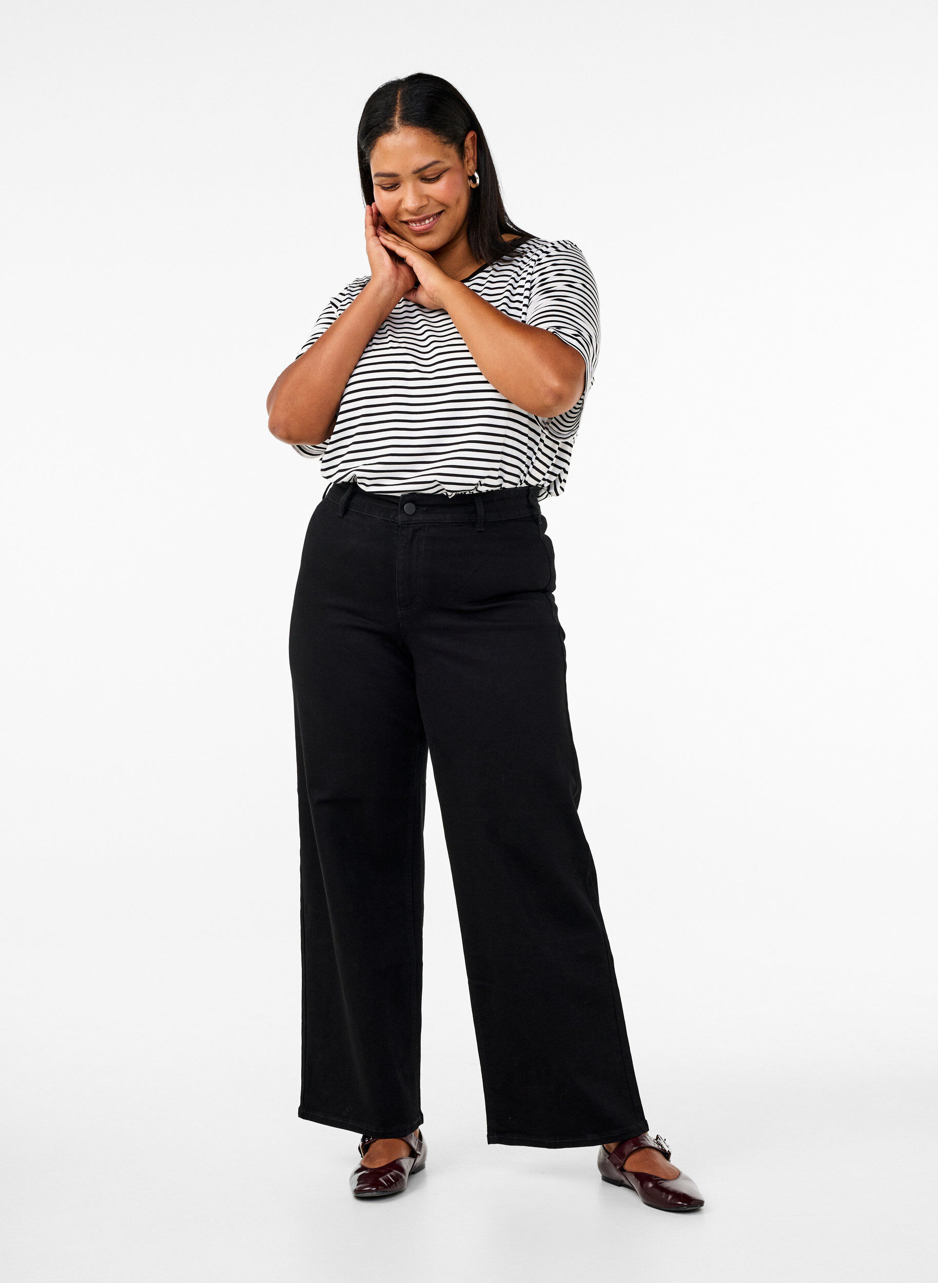 ZizziJeans met hoge taille en wijde pijpen, Zwart, Model image number 0