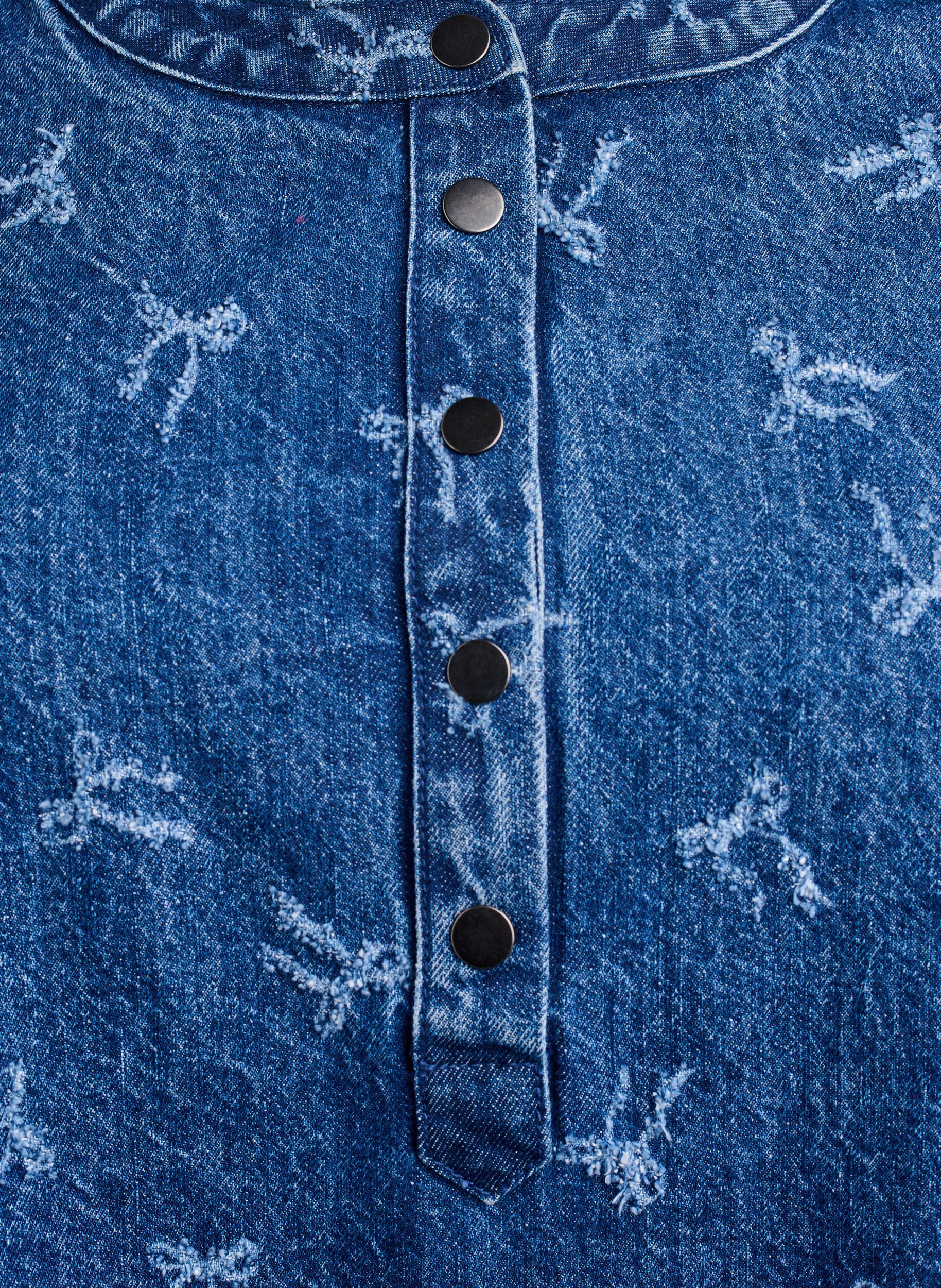 ZizziKorte denim jurk met een A-lijn snit en strikpatroon, Blauw, Packshot image number 2