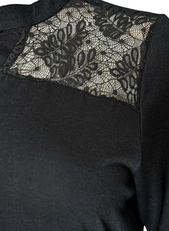 Jerseyjurk met kanten details en een gelaagde rok, Zwart, Packshot image number 3