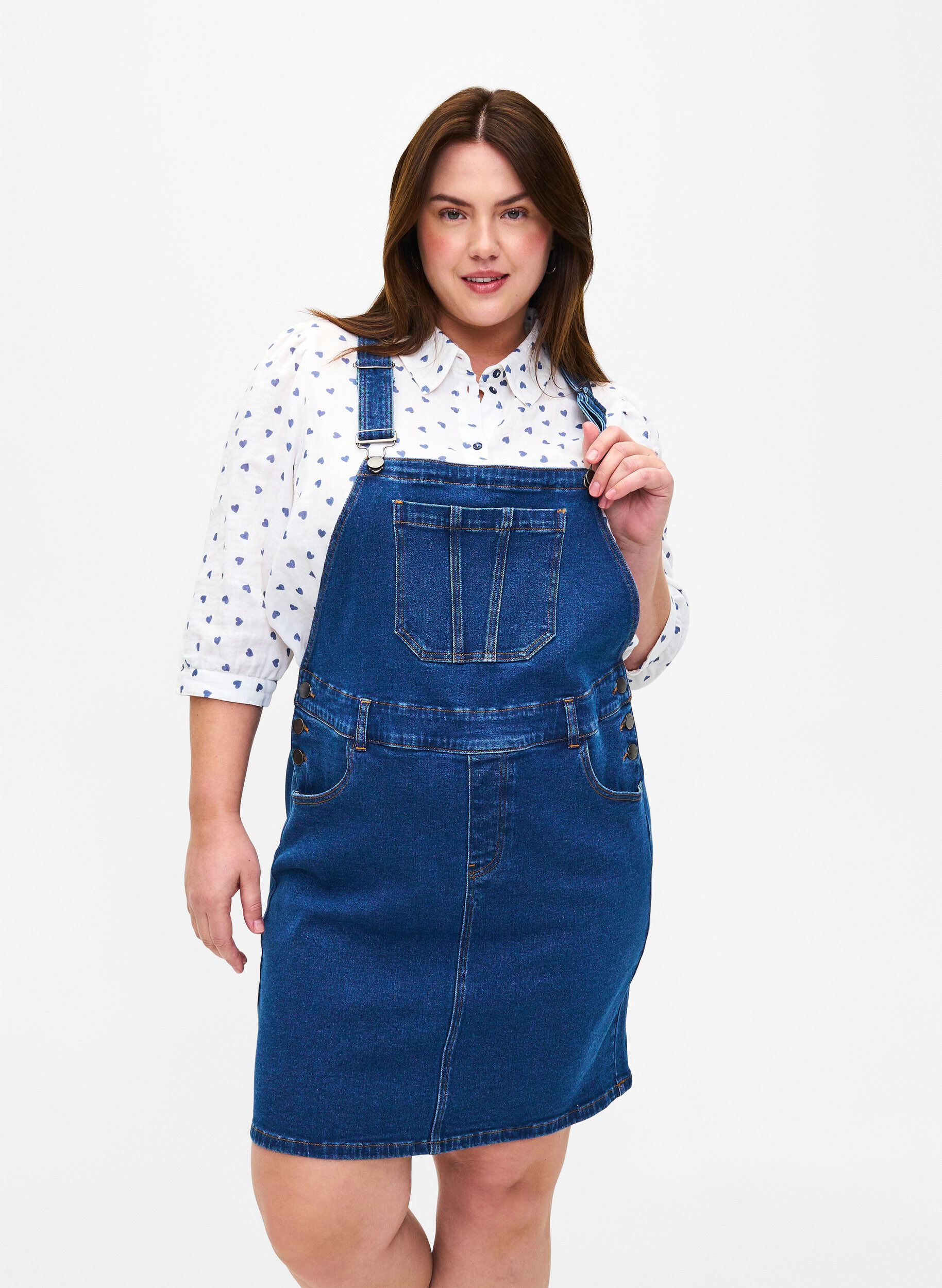 Denim overall jurk, Blauw, Model