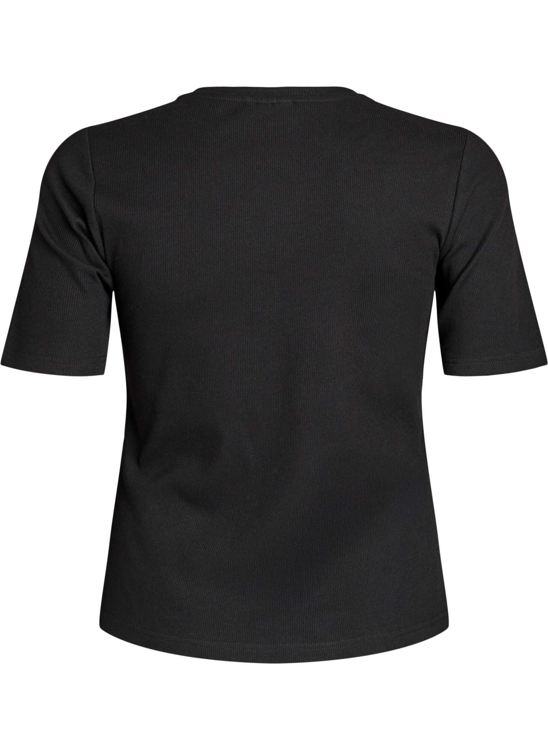 ZizziBasic rib T-shirt met ronde hals, Zwart, Packshot image number 1