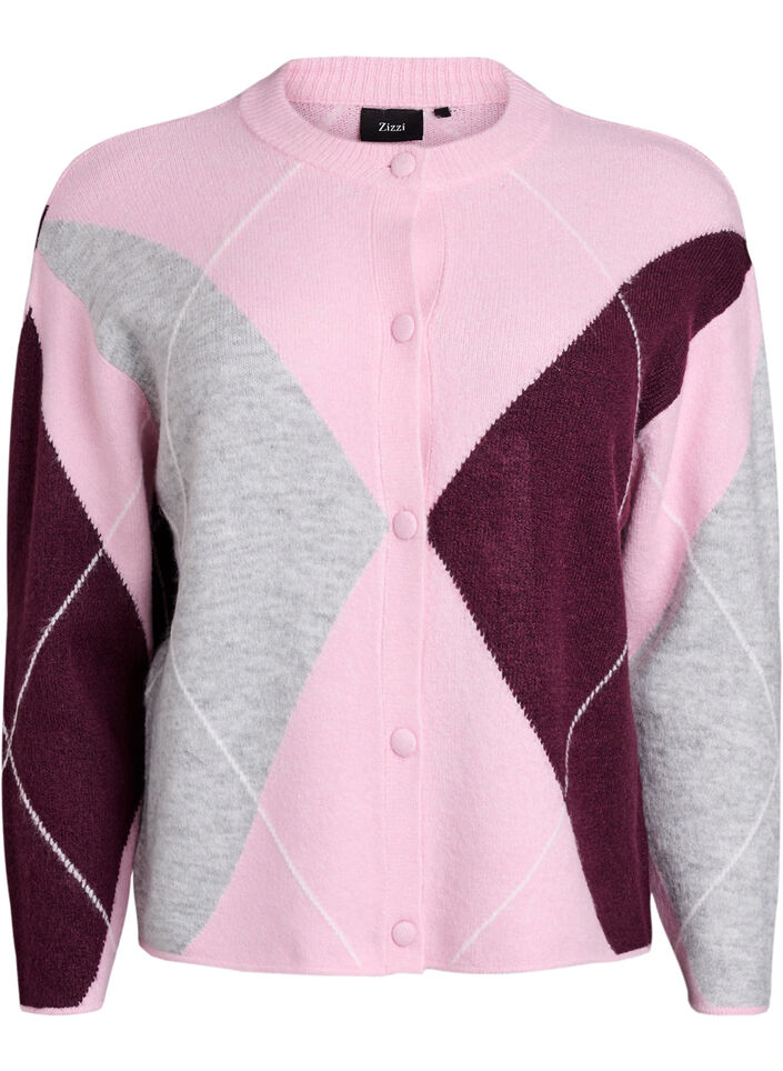 Cardigan met argylepatroon en ronde hals, Roze, Packshot image number 0