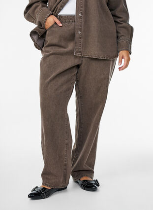 ZizziStraight-fit jeans in gekleurd denim, Brown Denim, Model image number 2