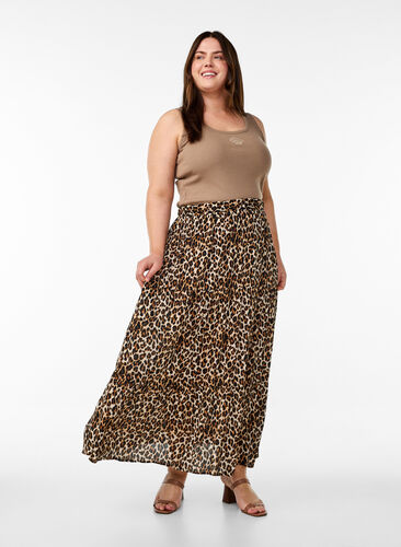 ZizziLange rok met elastiek in de taille, Leopard AOP, Model image number 0