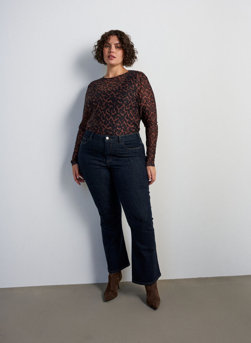 Mesh blouse met print, Bruin, Model image number 1