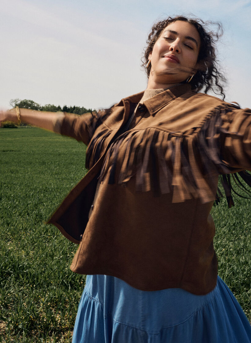 Imitatie suède jacket met franjes, Brown Fake Suede, Image
