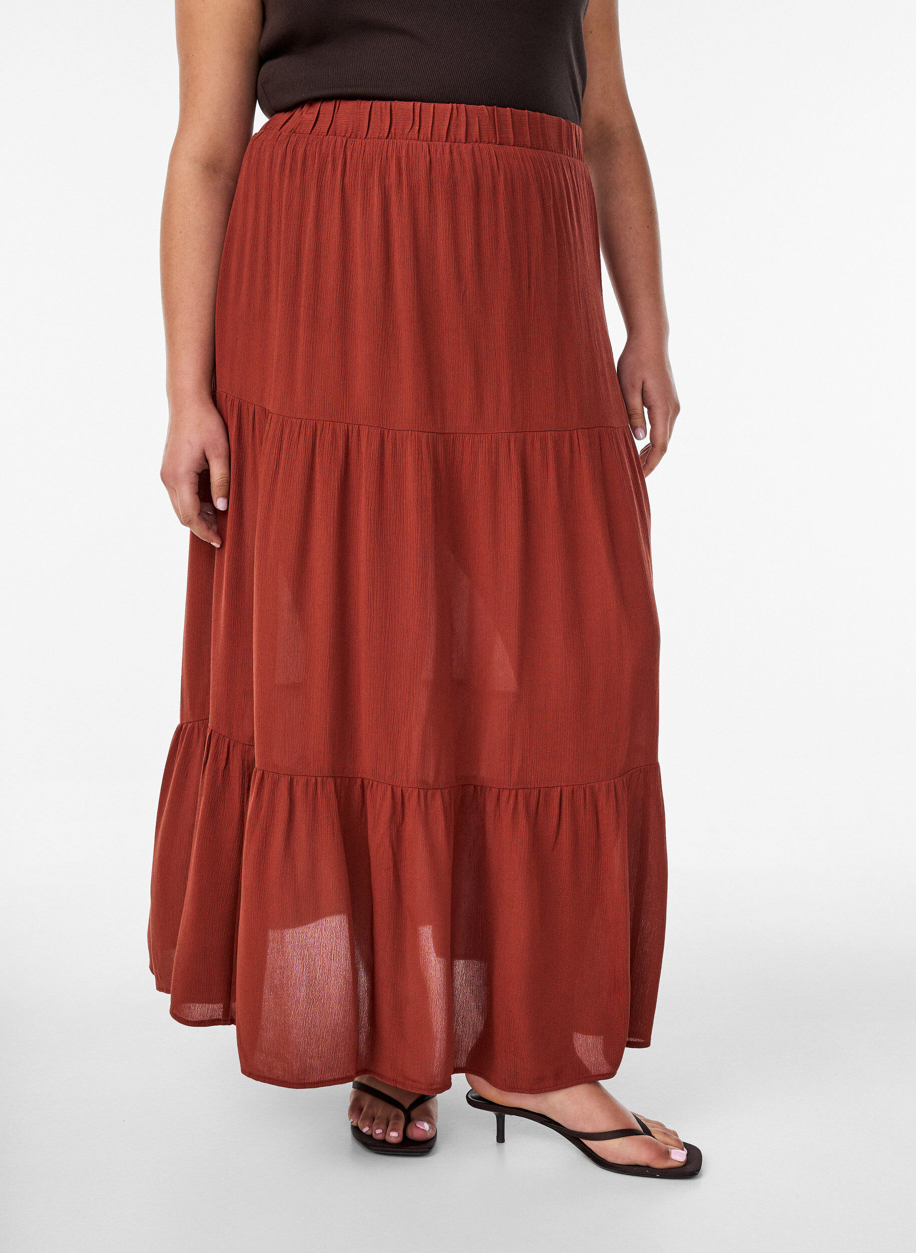 ZizziLange rok met elastiek in de taille, Rood, Model image number 2
