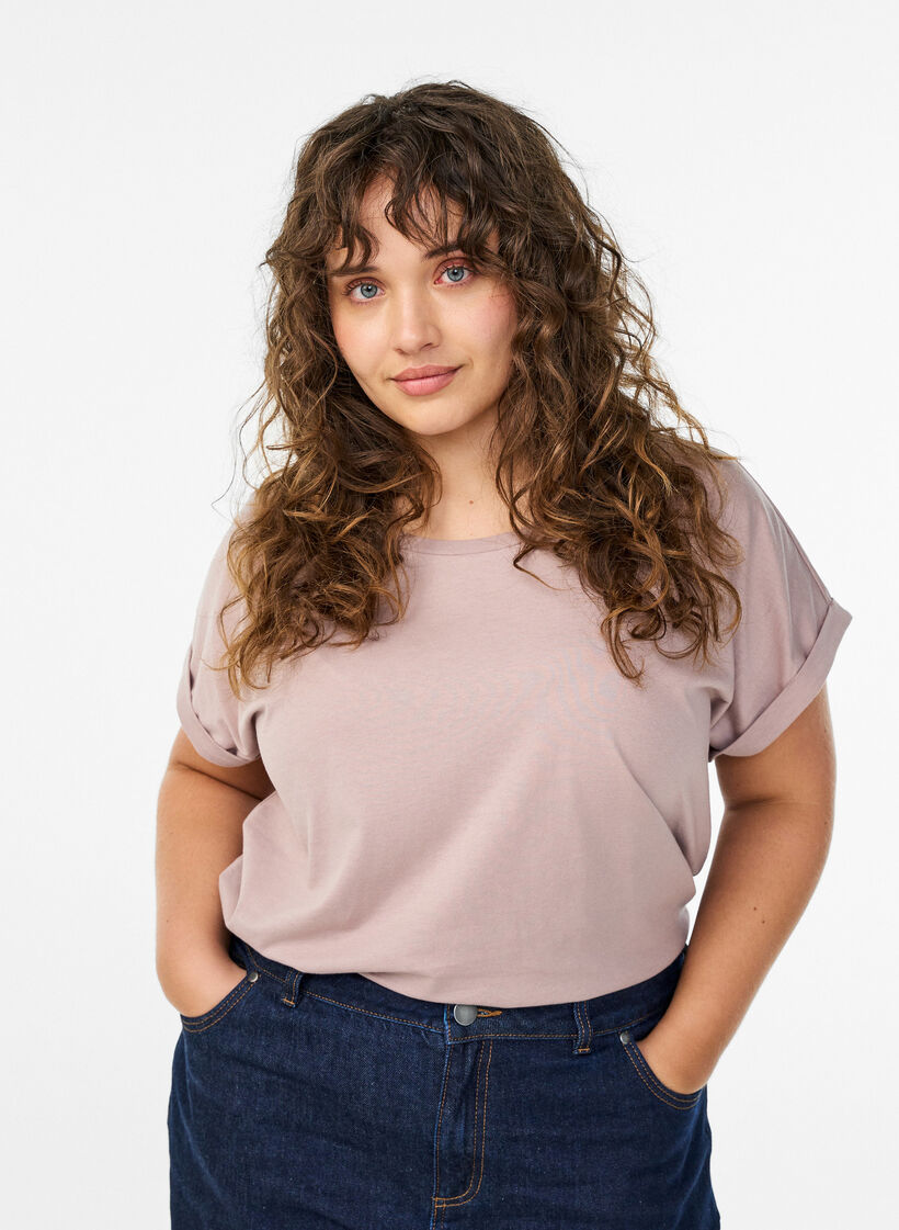 T-shirt met korte mouwen in een katoenmix, Rood, Model image number 0