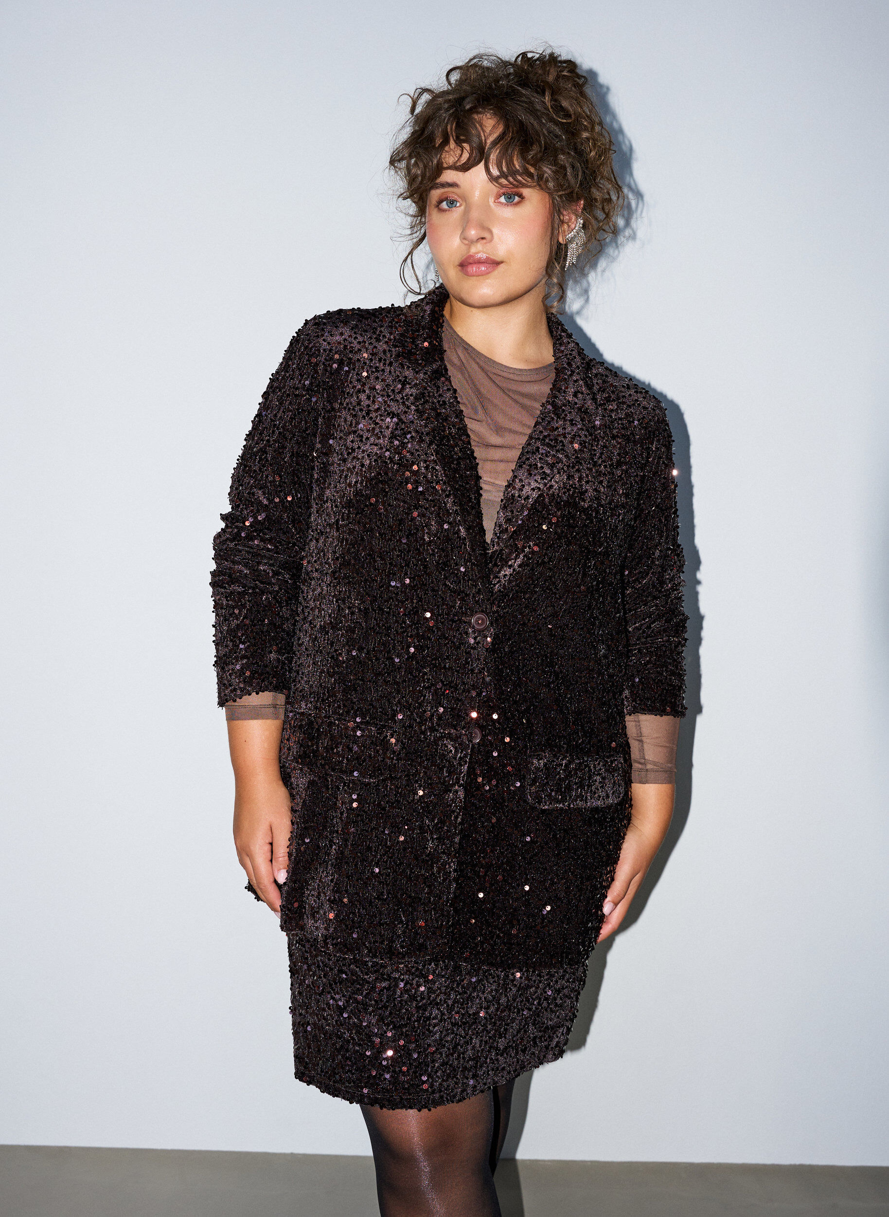 Blazer met pailletten, Bruin, Model