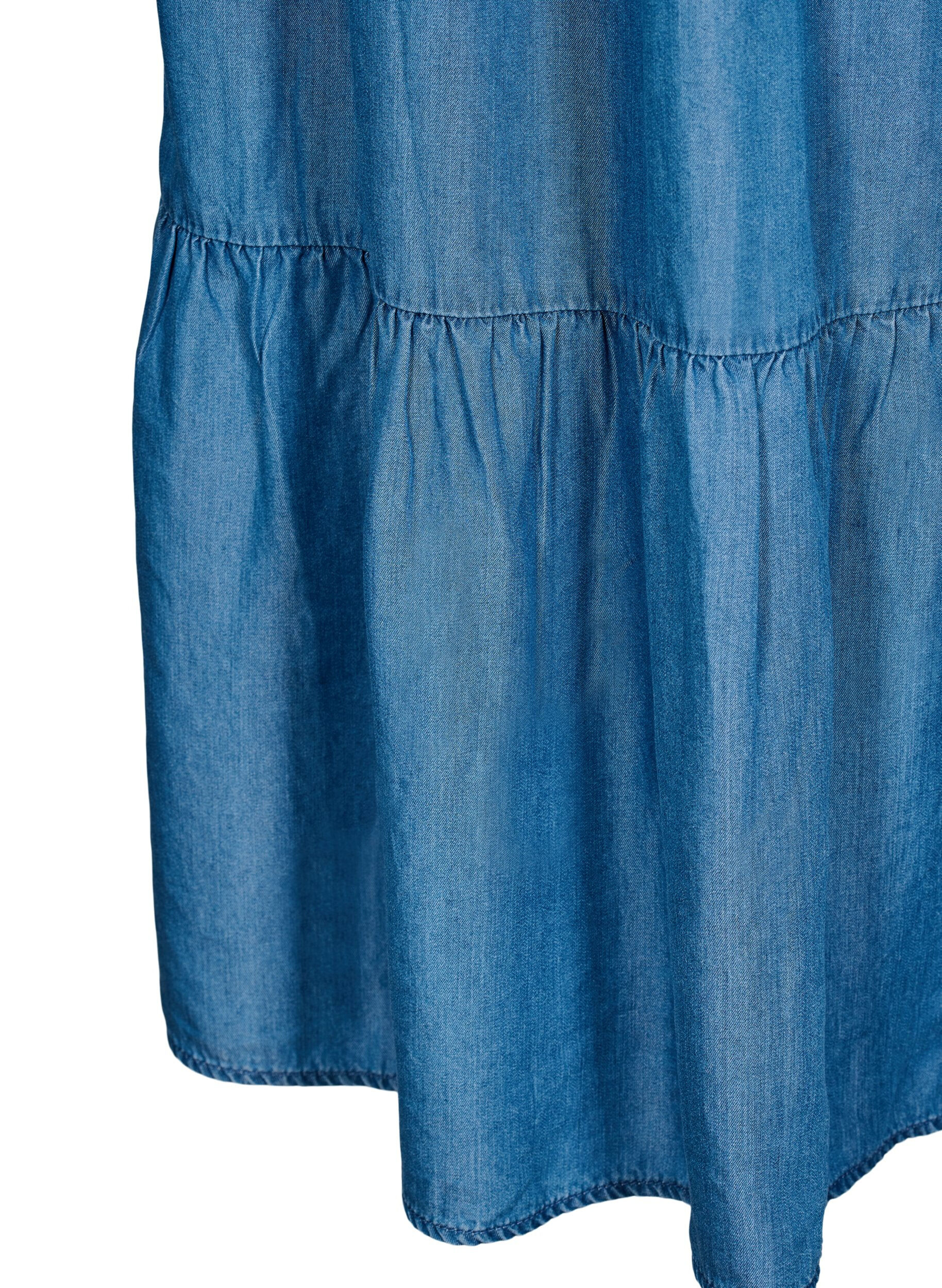 Zizzi Jupe maxi en jean avec volants, Bleu, Packshot image number 3