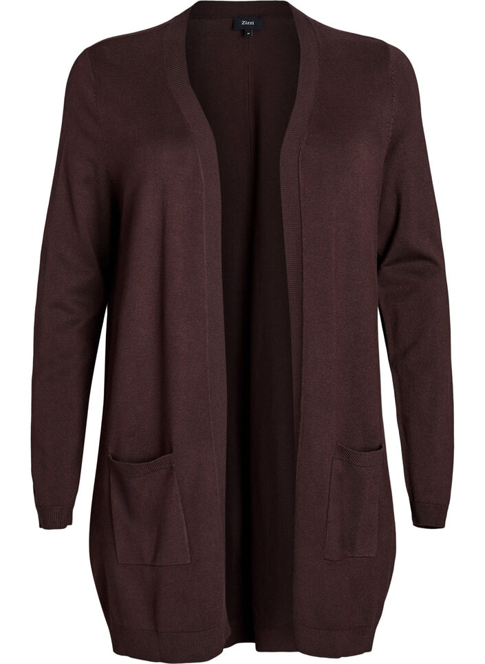 Lang gebreid vest van een viscose mix, Bruin, Packshot image number 0