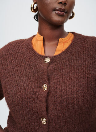 ZizziKorte cardigan met 3/4-mouwen en gouden textuur knopen, Brown Stone Mel., Image image number 0