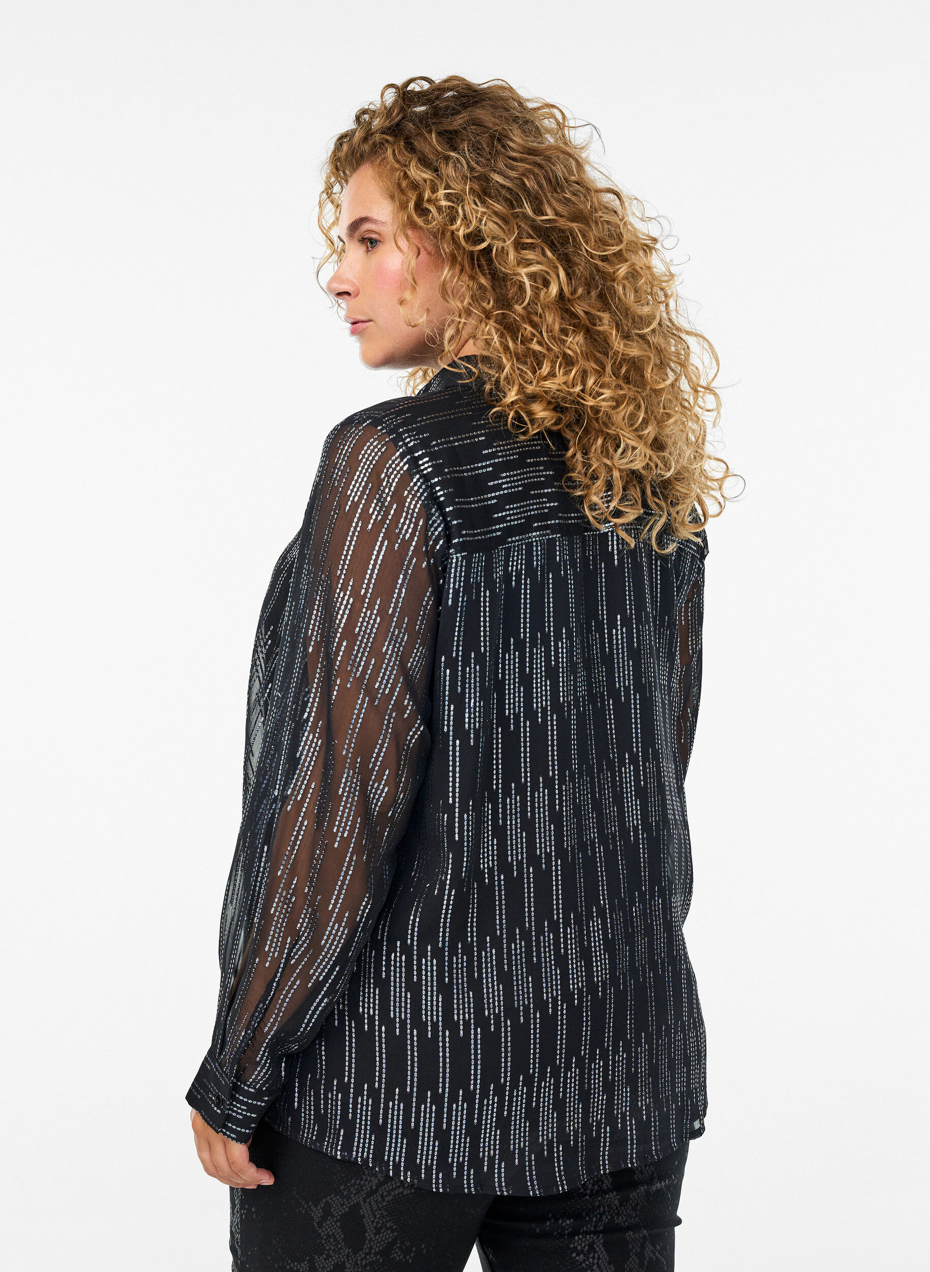 ZizziShirt met glinsterend patroon, Zwart, Model image number 2