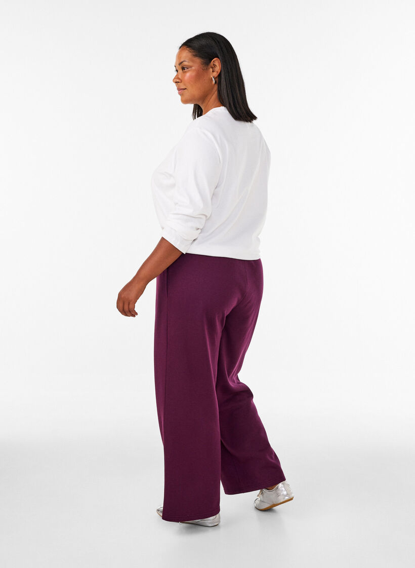 Sweatpants met hoge taille en wijde pijpen, Paars, Model image number 1