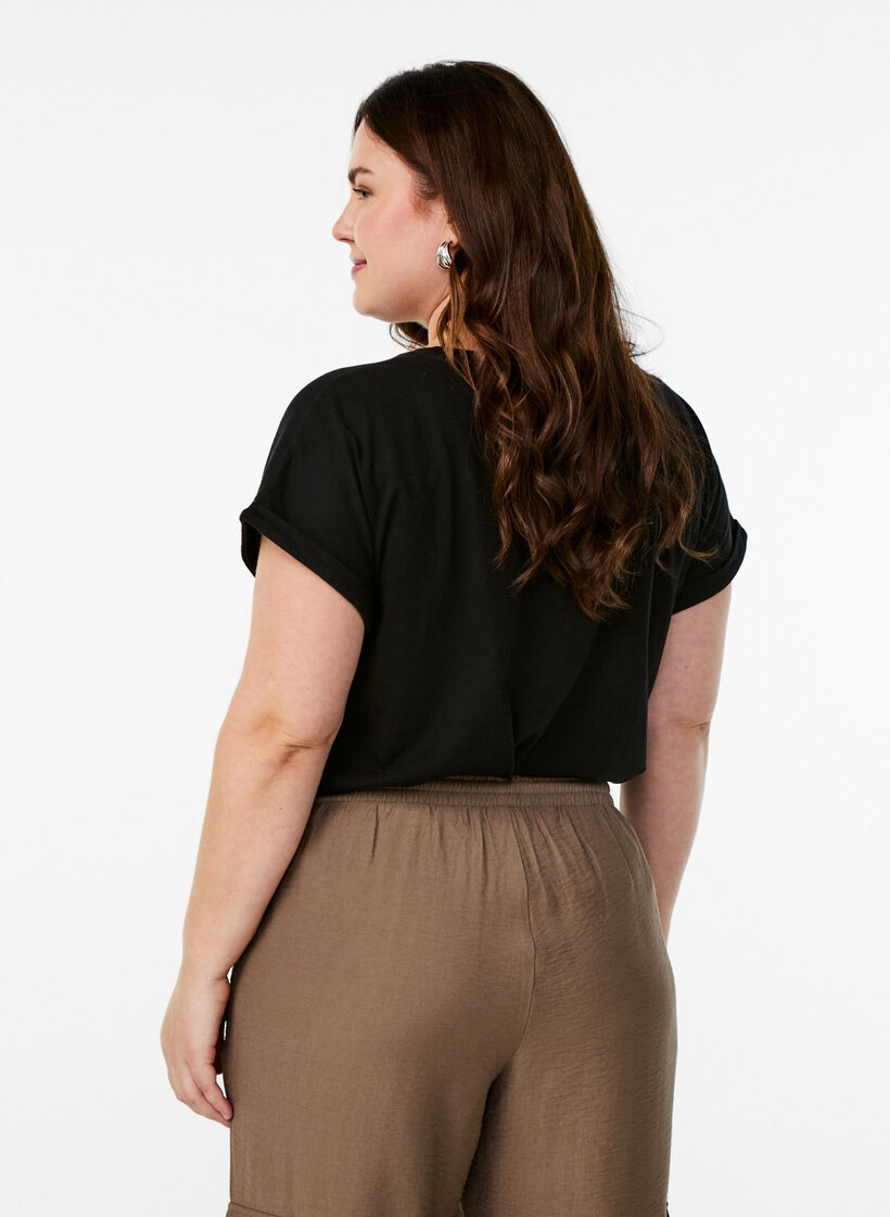 T-shirt met korte mouwen van katoenmix, Zwart, Model image number 2