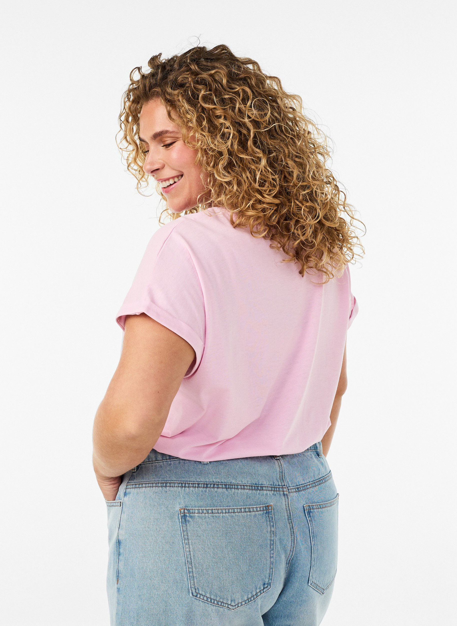 ZizziT-shirt met korte mouwen van katoenmix, Roze, Model image number 2