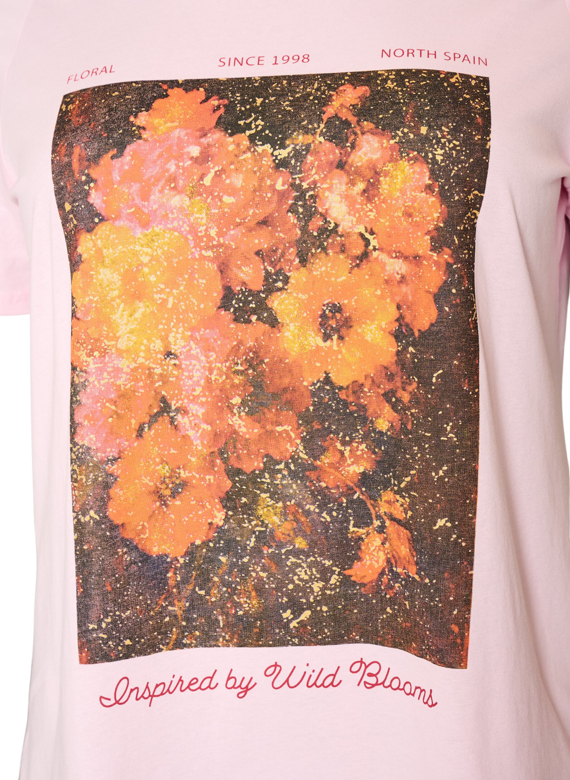 ZizziKatoenen T-shirt met print aan de voorkant, Roze, Packshot image number 2