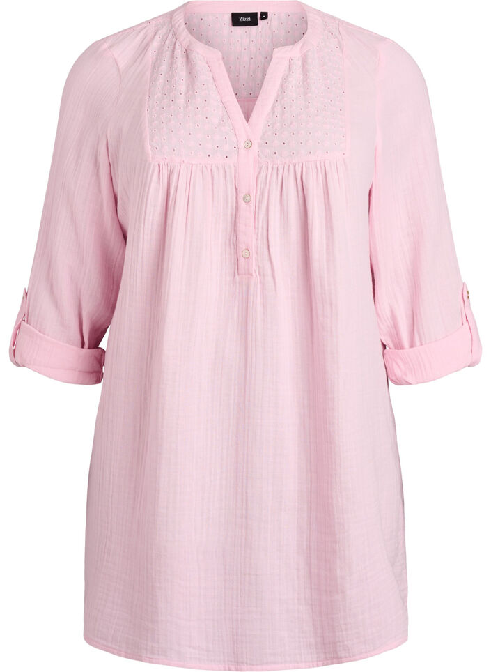 Katoenen mousseline tuniek met broderie anglaise, Roze, Packshot image number 0