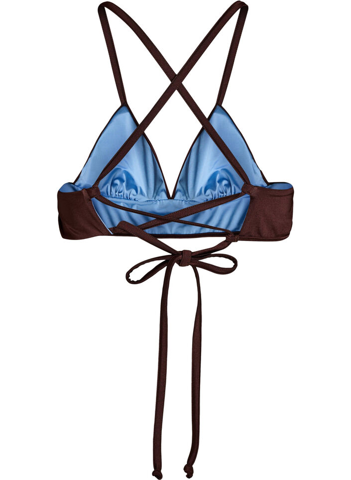 Omkeerbare bikinitop met V-hals en gekruiste bandjes op de rug, Bruin, Packshot image number 1
