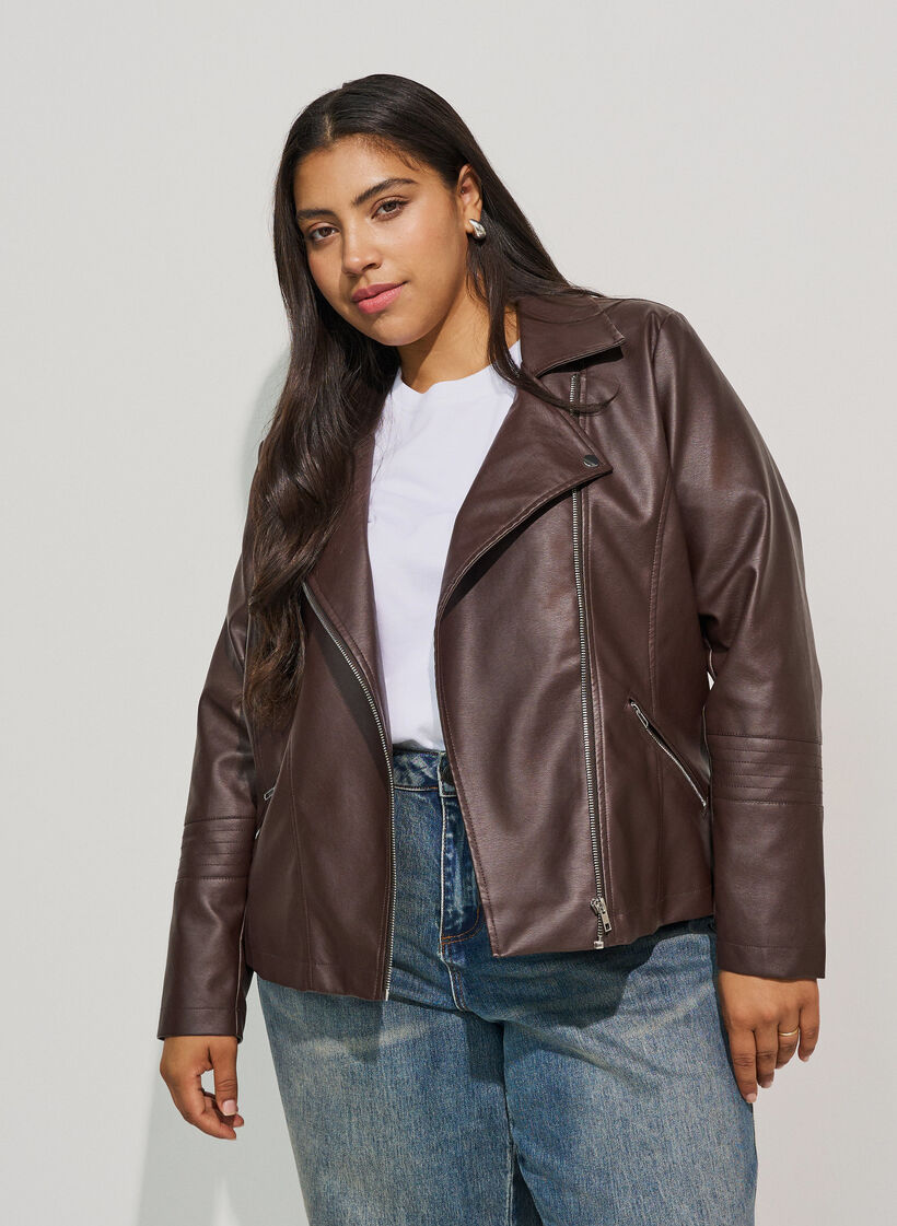 Bikerjack in imitatieleer, Bruin, Model image number 3