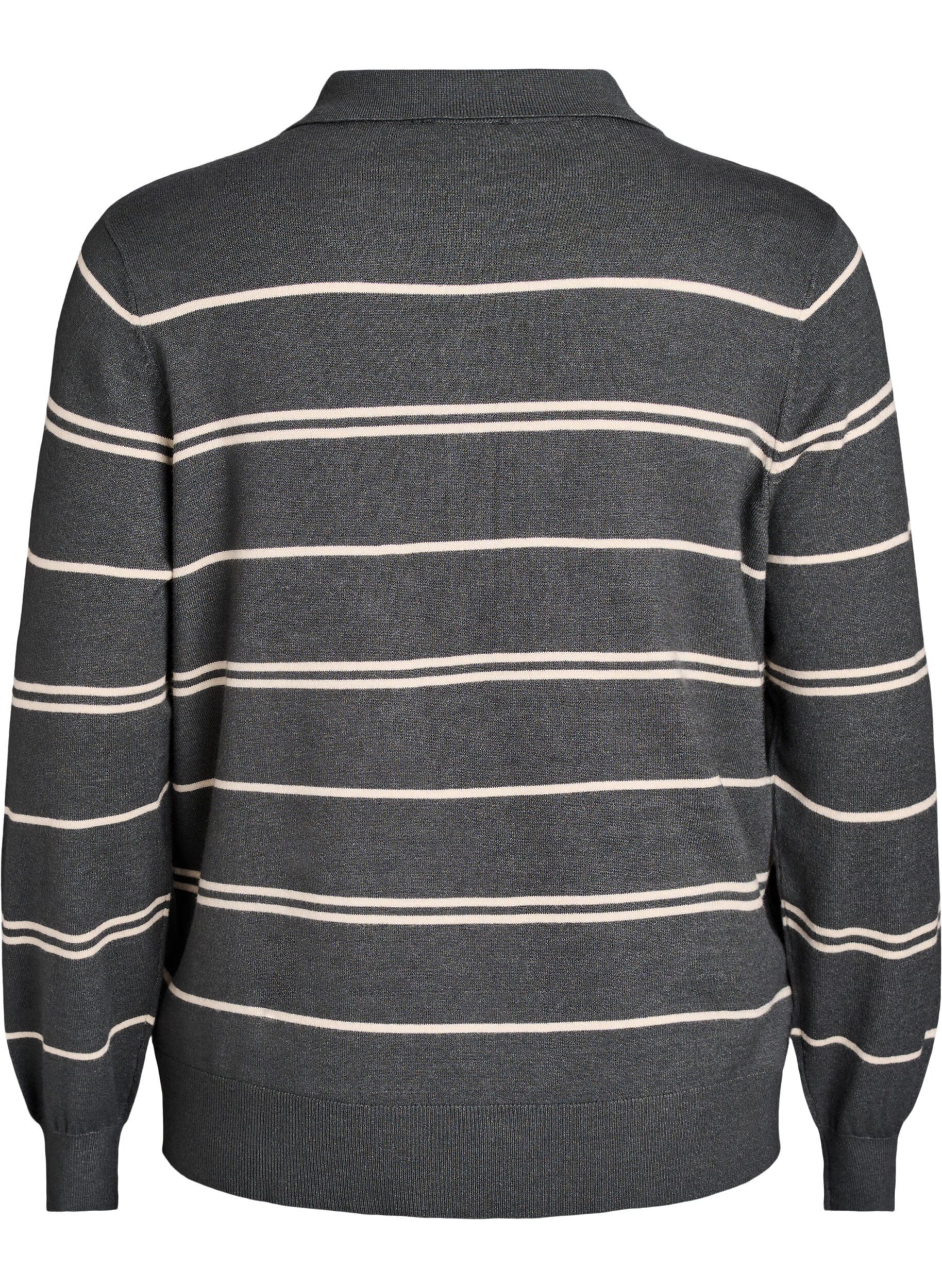 ZizziStrik blouse met kraag, Groen, Packshot image number 1