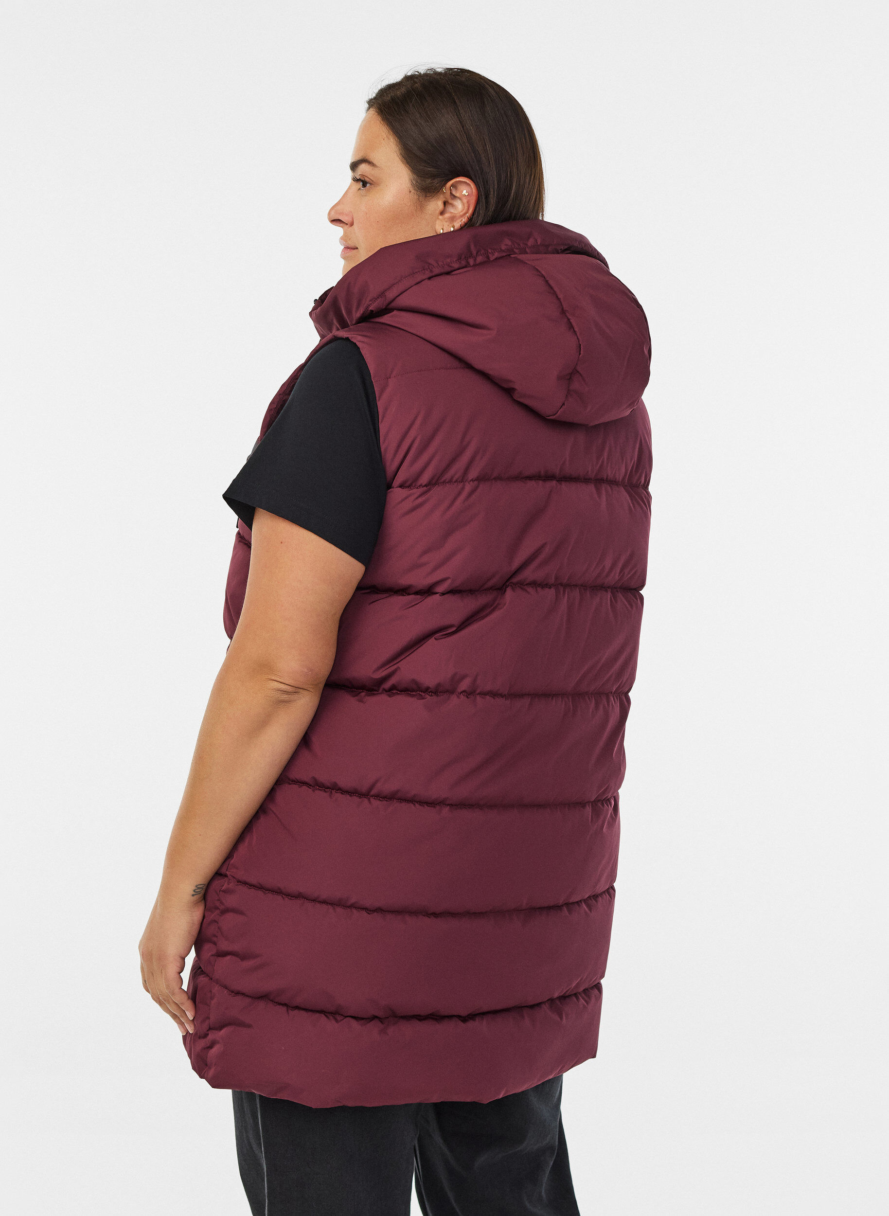 ZizziLange vest met capuchon en zakken, Rood, Model image number 2