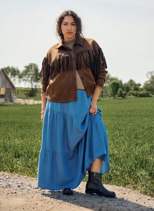 ZizziDenim maxi rok met ruches, Blue Denim, Image image number 0