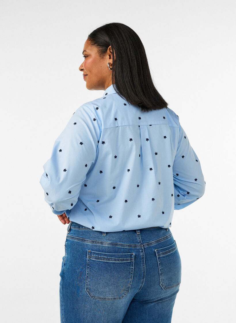 Shirt met geborduurde bloemen, Blauw, Model image number 2