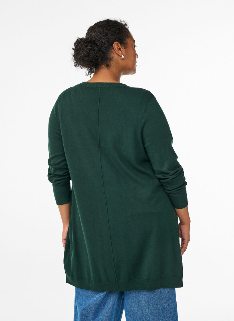 Lang gebreid vest van een viscose mix, Groen, Model image number 2
