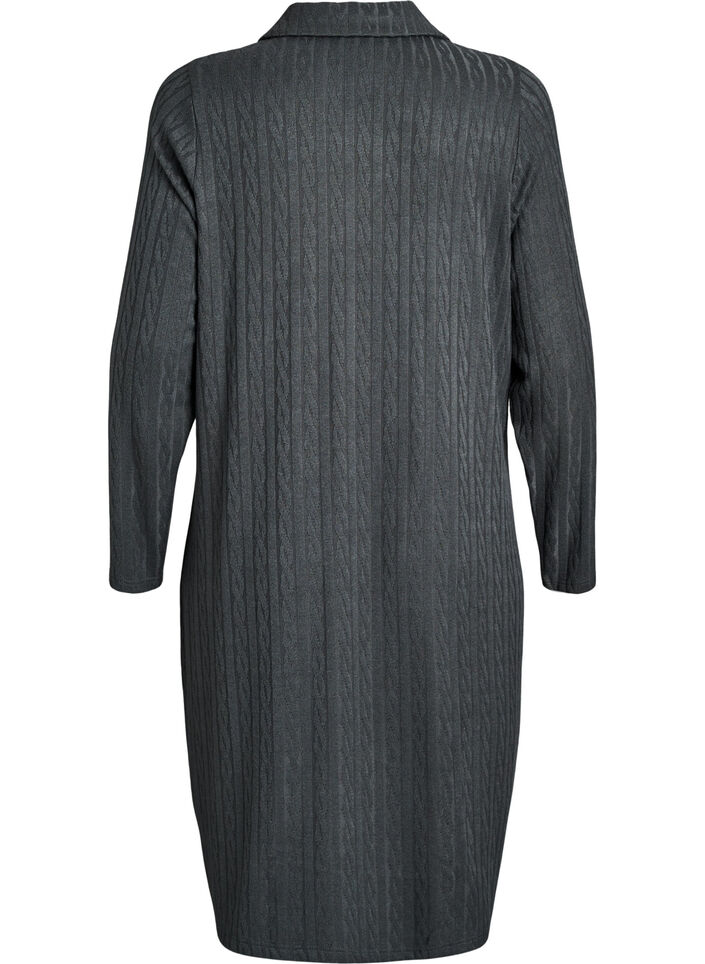 Jurk met kabelstructuur en V-hals, Groen, Packshot image number 1