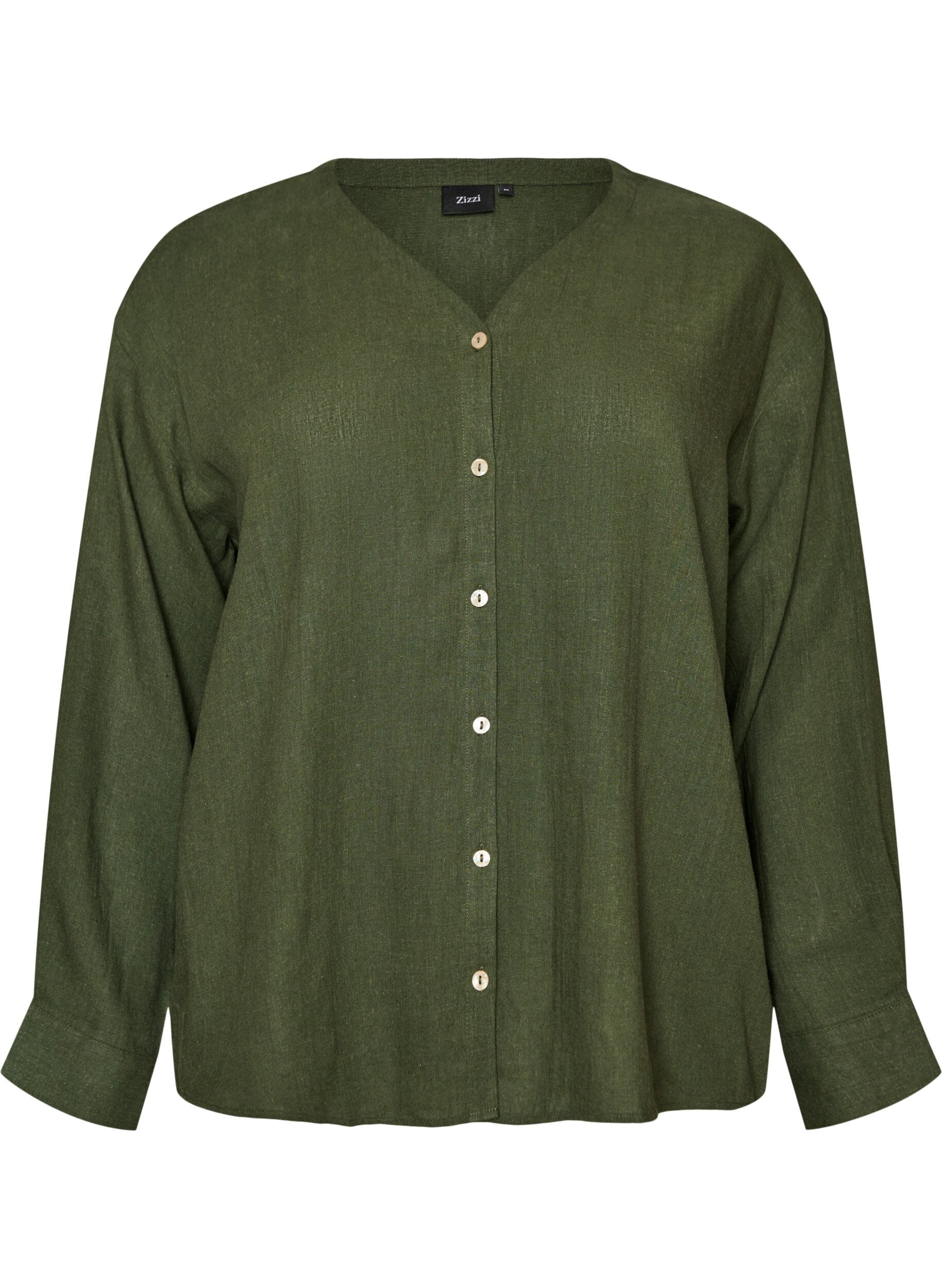 ZizziBlouse in linnen en viscose met V-hals, Groen, Packshot image number 0