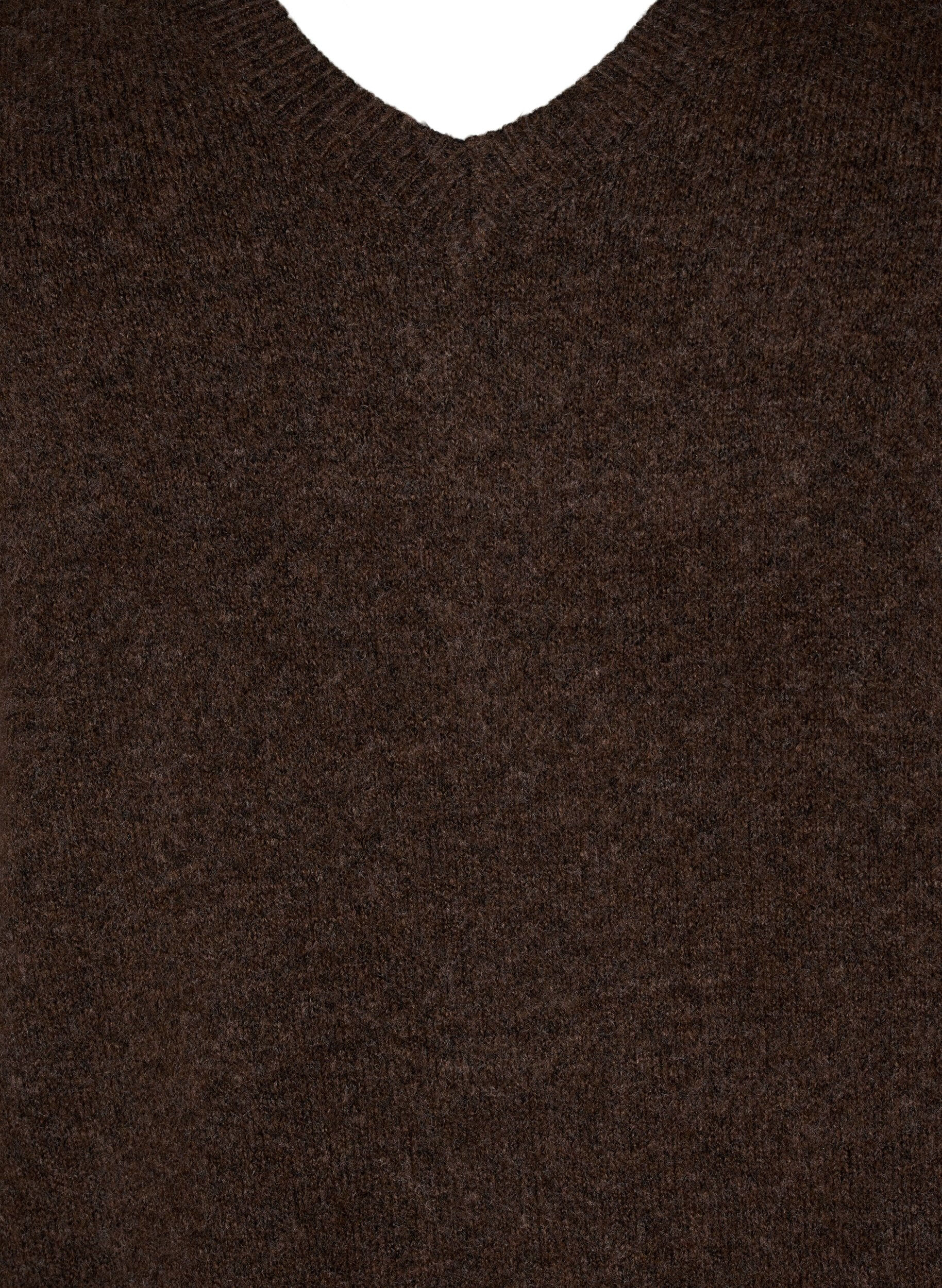 ZizziGebreide jurk met lange mouwen en V-hals, Bruin, Packshot image number 2