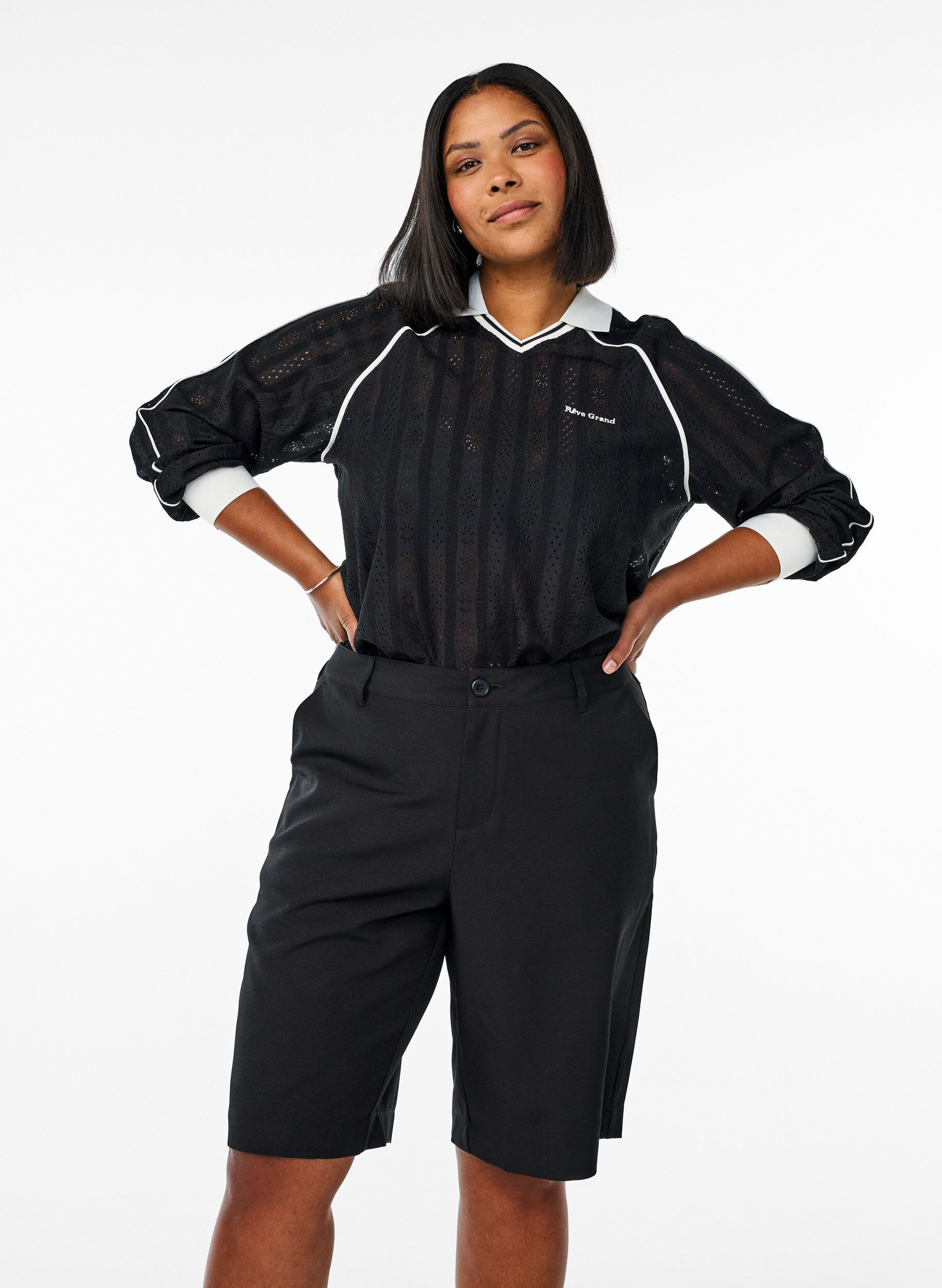 Bermuda Korte broek met hoge taille, Zwart, Model