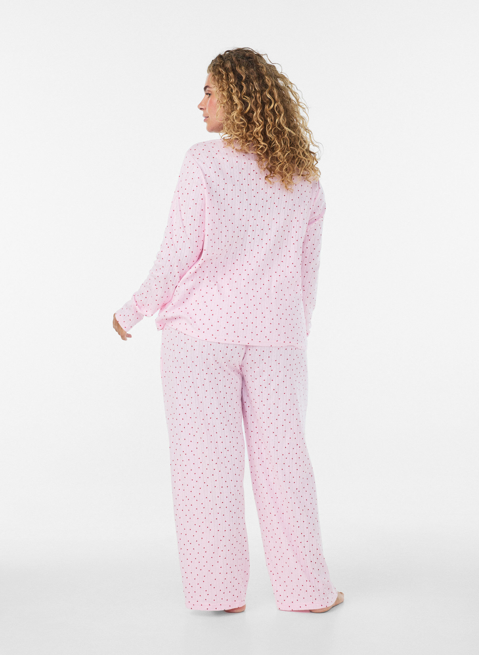 ZizziOrganisch katoenen pyjamabroek met oogjesborduurwerk, Roze, Model image number 2