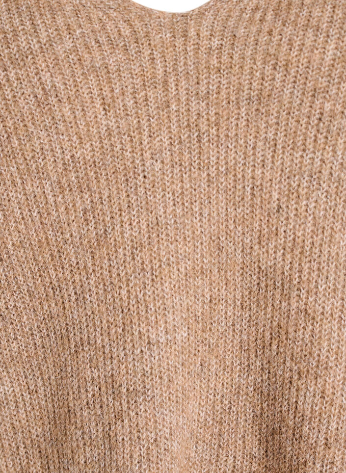 Gebreide blouse met V-hals en raglanmouwen, Bruin, Packshot image number 2